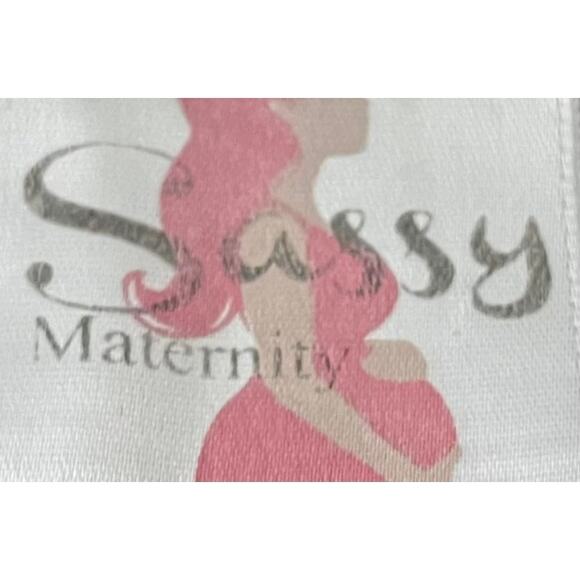 SASSY MATERNITY SHORT SLV, RND NECK, DRESSY BLOUSE, WOMENS, XL-BLACK-TAN CIRCLES - Picture 10 of 11